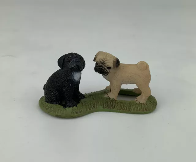 Schleich Germany 2009 Pug Puppies On Grass Mini Figurine Retired 16383