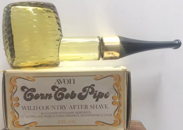 Vintage 1970's Avon Corn Cob Pipe After Shave Glass Bottle Decanter w/Box -EMPTY