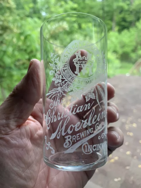 Christian Moerlein Beer Cincinnati PRE-PROHIBITION ETCHED DRINKING GLASS 3