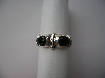 Sterling Silver Black Onyx Tear Drop Stone Band Ring Size 7 New Old Stock