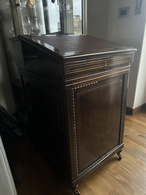 Davenport toeletta XIX secolo, 5 Cassetti, 4 Cassettini, Specchio, Mensoletta