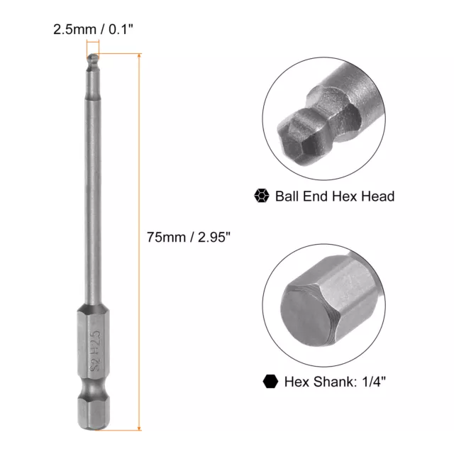 8pz Sfera Estremità Esagonale Testa Chiave Cacciavite Punta H2.5 3" Lungo 2