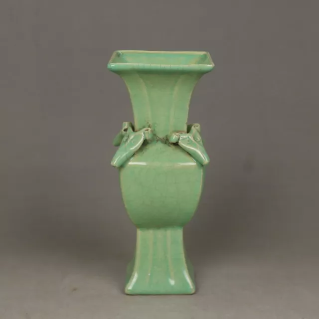 6.7" Chinese Old Green Crackle Glaze Porcelain four-goat Square ZUN Vase