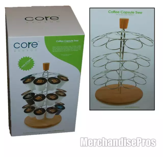 Core Bamboo Lazy Susan K-Cup® Coffee Storage Tree Capsule Holds 27 K-Cups® New!