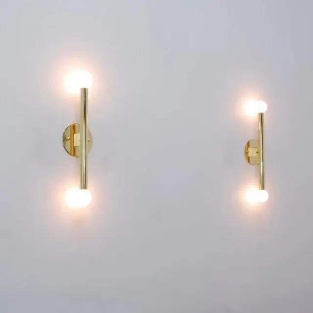 Par de 2 luces de pared, aplique de pared de tubo de latón moderno, lámpara... 2