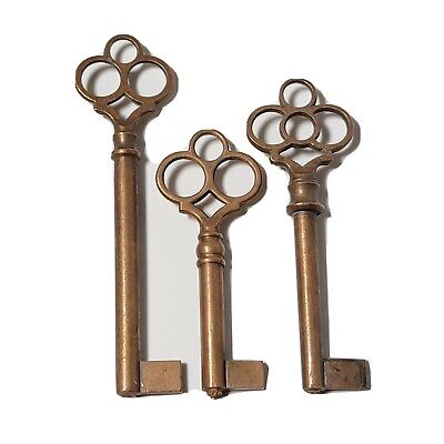 3 Vtg Ornate Uncut Brass Unfinished Manufacturing Skeleton Keys 2.25" - 3.25"