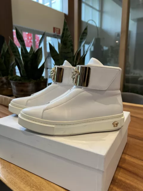 Versace Women’s Sneakers Medusa Gold Strap White Leather High Top Shoe Size 36 3