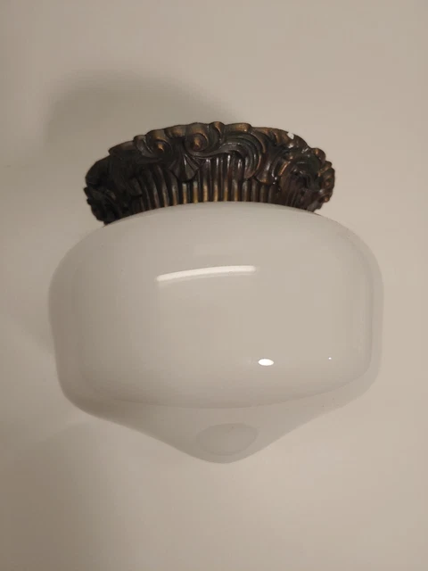 Vtg Milk Glass School House Flush Mount Ceiling Light Fixture 5.75" Tall