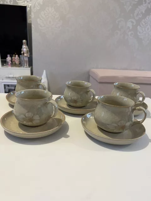 Vintage Denby Fine Stoneware 'Daybreak' Tea/Cofee Cups and Saucers x 5 VGC 2