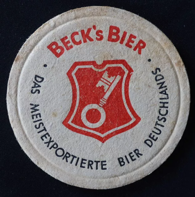 Ancien sous-bock bière épais BECK Clé clef keys coaster 3