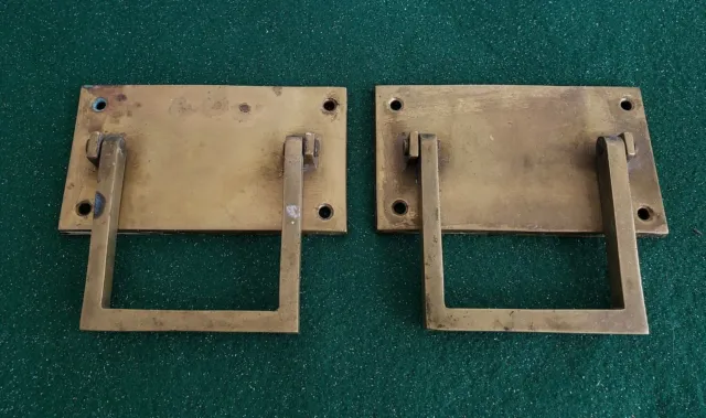Pair Of Vintage Used Heavy Cast Brass Trunk Handles Or Drawer Pulls (N53)