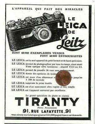 Tiranty ( Paris Lafayette ) Leica De Leitz / Publicite Advertising 1931