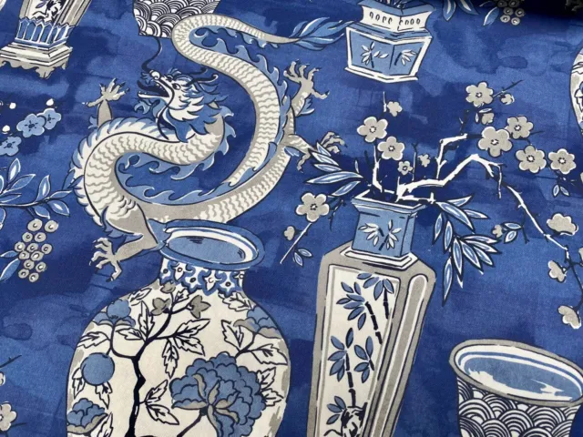 Blanc Chinois Dragon Digi Imprimé Tissu Matière Rideau Tapisserie 140cm Large