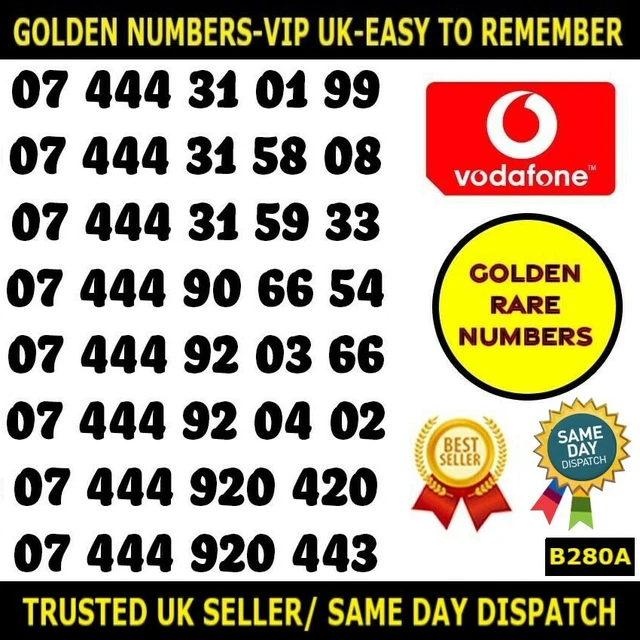 Golden Number Rare VIP Vodafone UK SIMS - Easy To Remember Unique Numbers-B280A