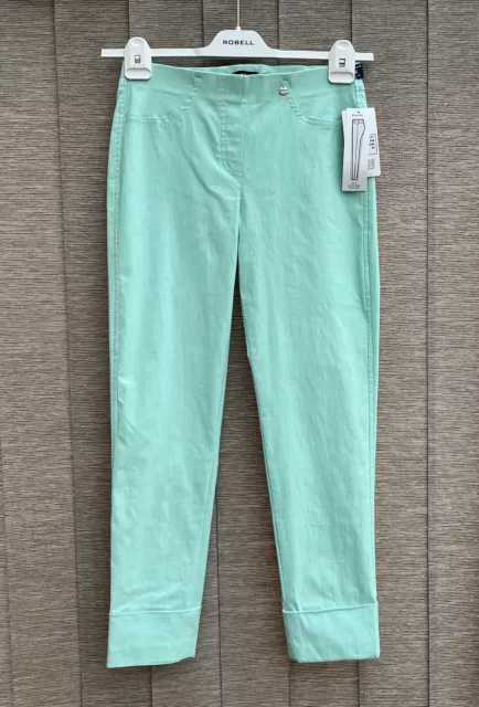 ROBELL Bella 09 Trousers Uk 10 NEW Pull On Stretch Comfort Ankle Grazer Ice Mint