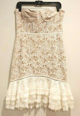 Jonathan Simkhai Multimedia Bustier White Lace Ruffle Hem Dress Size 12 New $795