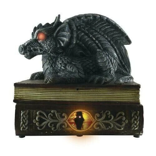 9& SPOOKY ANIMATED LED Dragon on Books Sound Motion Activated Halloween