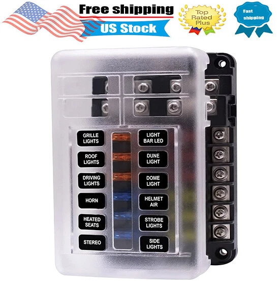 12 Way Blade Fuse Box Block Holder LED Indicator 12V 32V Auto Marine Waterproof