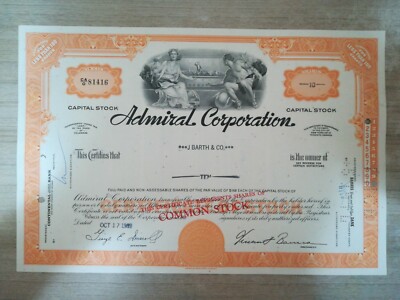 CERTIFICATI AZIONARI Admiral Corporation anni 60 