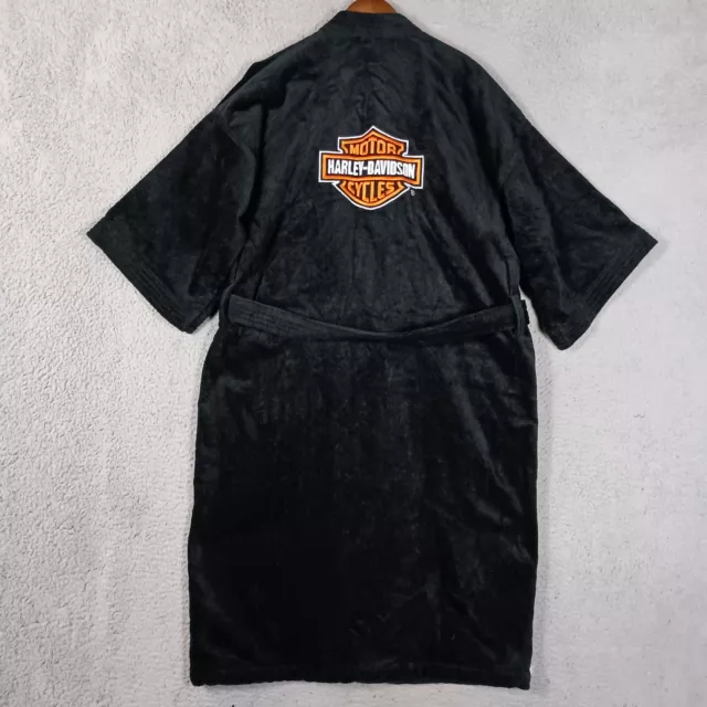 Harley Davidson Bath Robe Men One Size Black Terry Belted Open Front Logo Biker