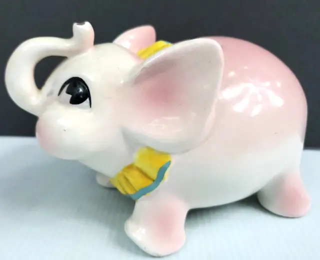 Vintage Ceramic Pink Elephant Trunk Up Piggy Bank Box 32