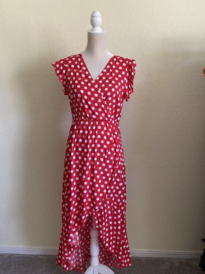 Grecerelle Women's Red White Polka Dot Hi Low Dress Size Medium NWT