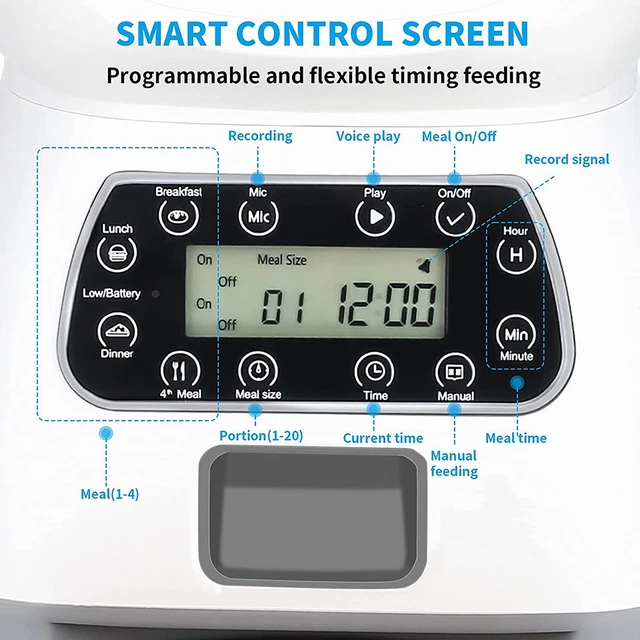 Smart Automatic Pet Feeder Voice Record Timer Dog Food Bowl Cat Food Dispenser 7