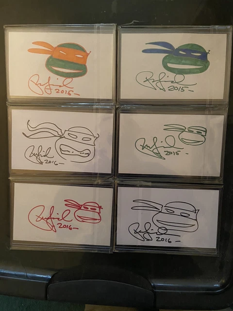 Peter Laird Teenage Mutant Ninja Turtles signed sketch cards 3x5 lot Of 6 Tmnt