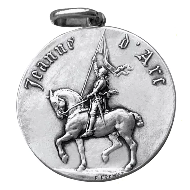 Médaille de Jeanne d'Arc équestre pendentif très Grand design Antique Français