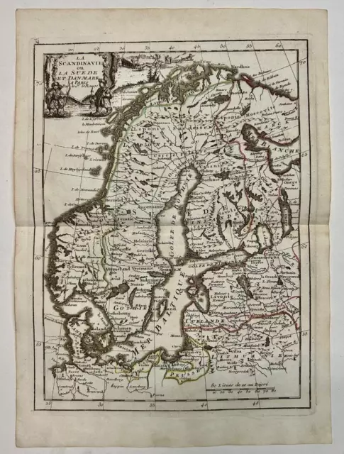 Scandinavian Peninsula 1756 Le Rouge Unusual Antique Copper Engraved Map