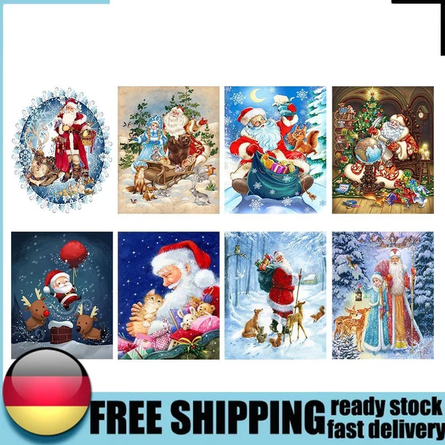 Papá Noel y los animales pintura al óleo sin marco por números hágalo usted mismo lona pintada a mano artesanías