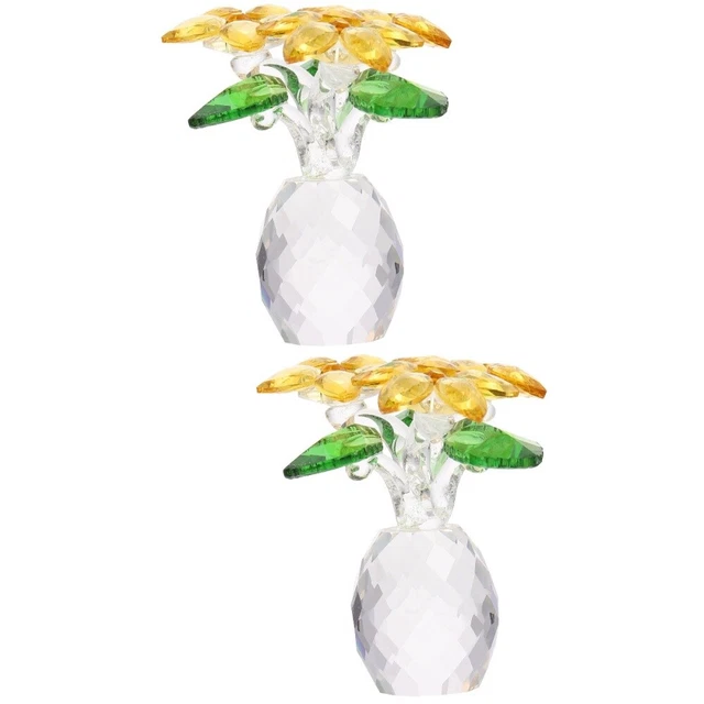 2 Pcs Glass Pineapple Figurine Crystal Pineapple Vase Artificial Fruit Statue