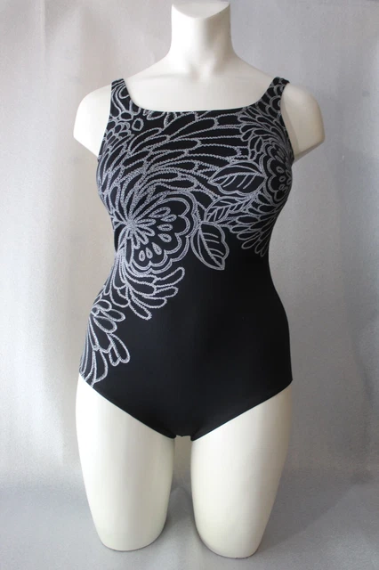 Maillot De Bain Une Pièce Miraclesuit Line Up - Blanc Et Noir, Taille F48 (US16) - Neuf étiqueté
