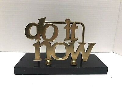 Vintage Letter Mail Holder “Do It Now” Brass & Marble Desk Accessory