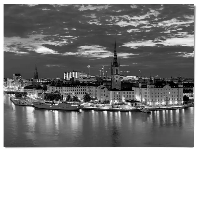 Wandbild Stockholm schwarz weiß, als XXL Panorama Wandbild bis 2 Meter größe