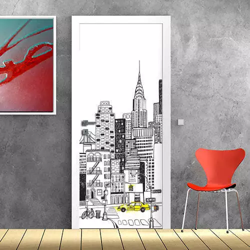 Decorazione adesiva Porta New York graffiti sticker lavabile pvc varie misure