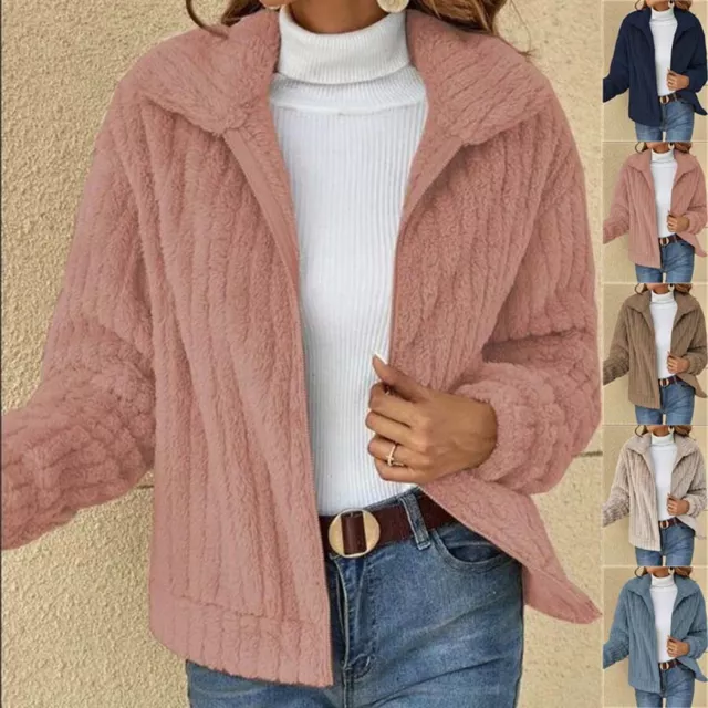 Women Teddy Bear Coat Fluffy Fleece Cardigan Jacket Zipper Hoodies Plus Size