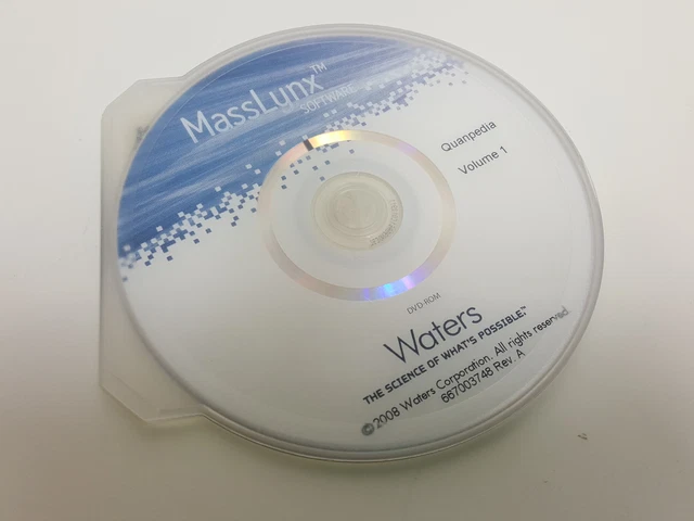 Waters Corporation Masslynx Logiciel Dvd-Rom Quanpedia Volume 1 667003748 Rev.A