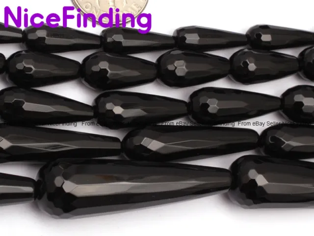 Natural Faceted Black Agate Onyx Drip Gemstone Beads Lots For Jewelry Making 15"