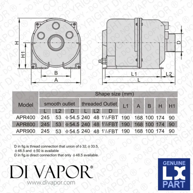 LX APR900 V1 Air Blower Pump 1.2 HP (With Heater) 900W + 180W - 220V/50Hz Spa LX 2