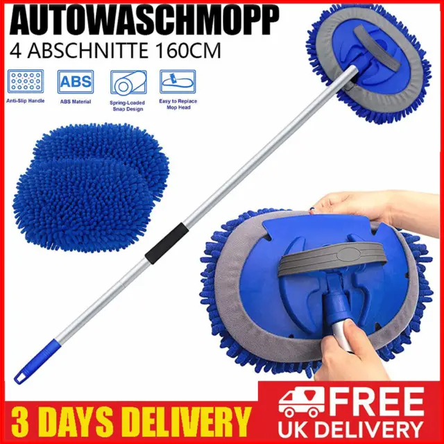 Car Wash Mop Head Microfibre Telescopic Cleaning Brush Wash Long Handle Cleaner