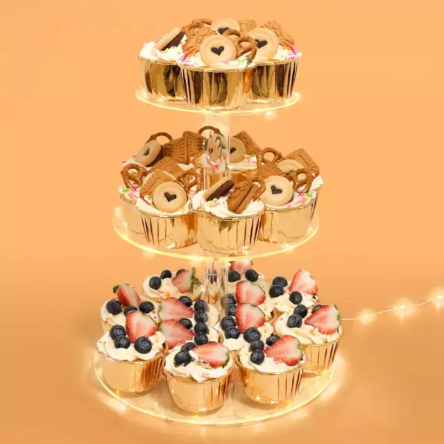3 Tier round Acrylic Cupcake Tower Stand for 24 Cupcakes, Dessert Stands with LE