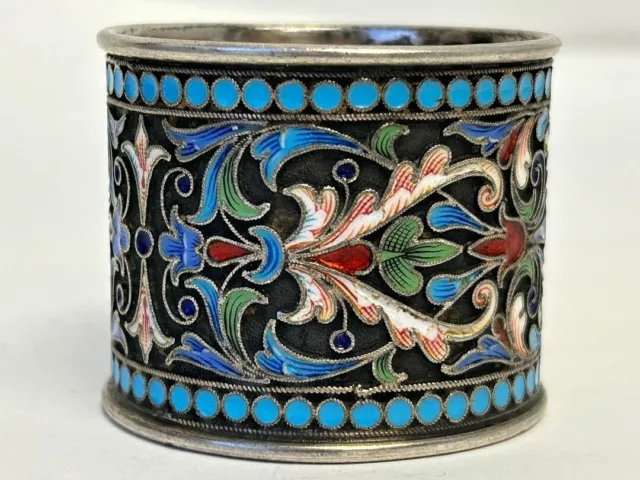Antique Russian silver 84 cloisonne shaded enamel napkin ring by Ivan Saltykov 2