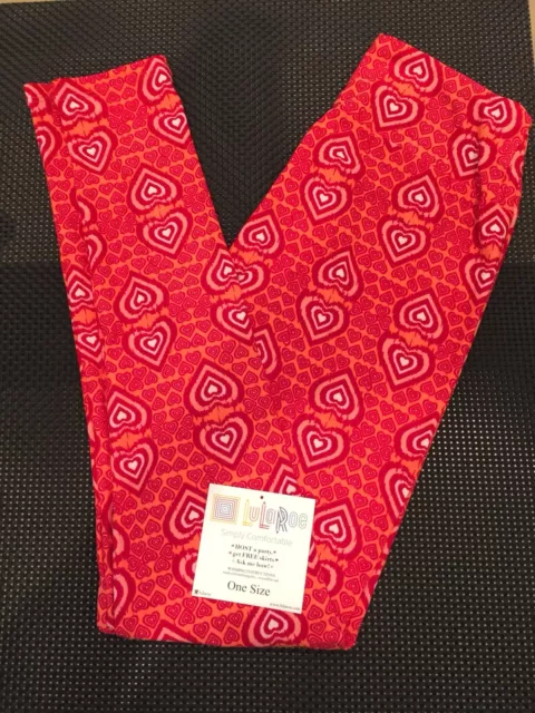 LuLaRoe Leggings Heart Print Pattern All Over Red Sweethearts Love BNWT Sz OS