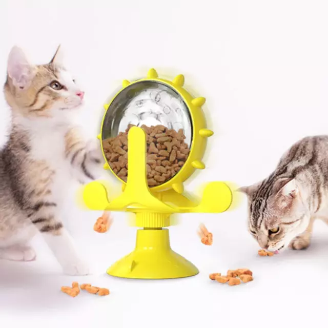 fr Fun Pet Cat Turntable Toy 360 Rotating Windmill Feeding Device (Yellow)