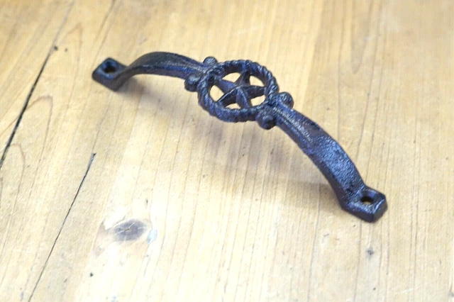 2 Cast Iron RUSTIC Drawer Pulls Handle Texas Star Fancy Western Cowboy Cabinet 6