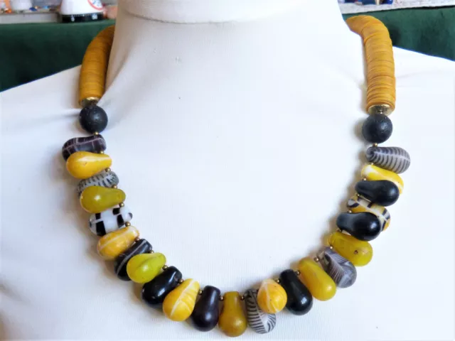 Vintage Antique Mali Wedding Beads Necklace, Trade Beads, Sunflower Yellow