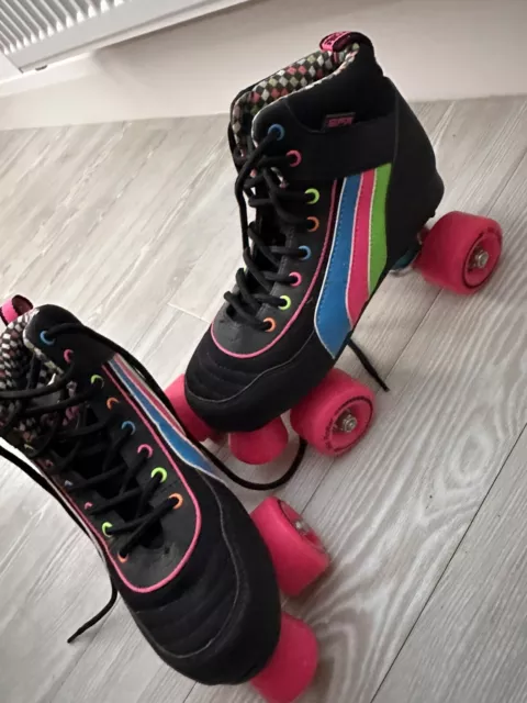 Disco Style Black Roller Boots Size 4 UK