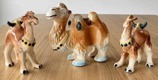 Mid Century Ceramic Novelty Camel Figurine Bundle Vintage Desert Dromedary Decor