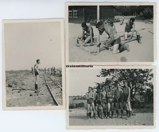 3x Orig. Foto halb nackte RAD Soldaten in FERDINANDSTEIN b. Stettin Polen 1938